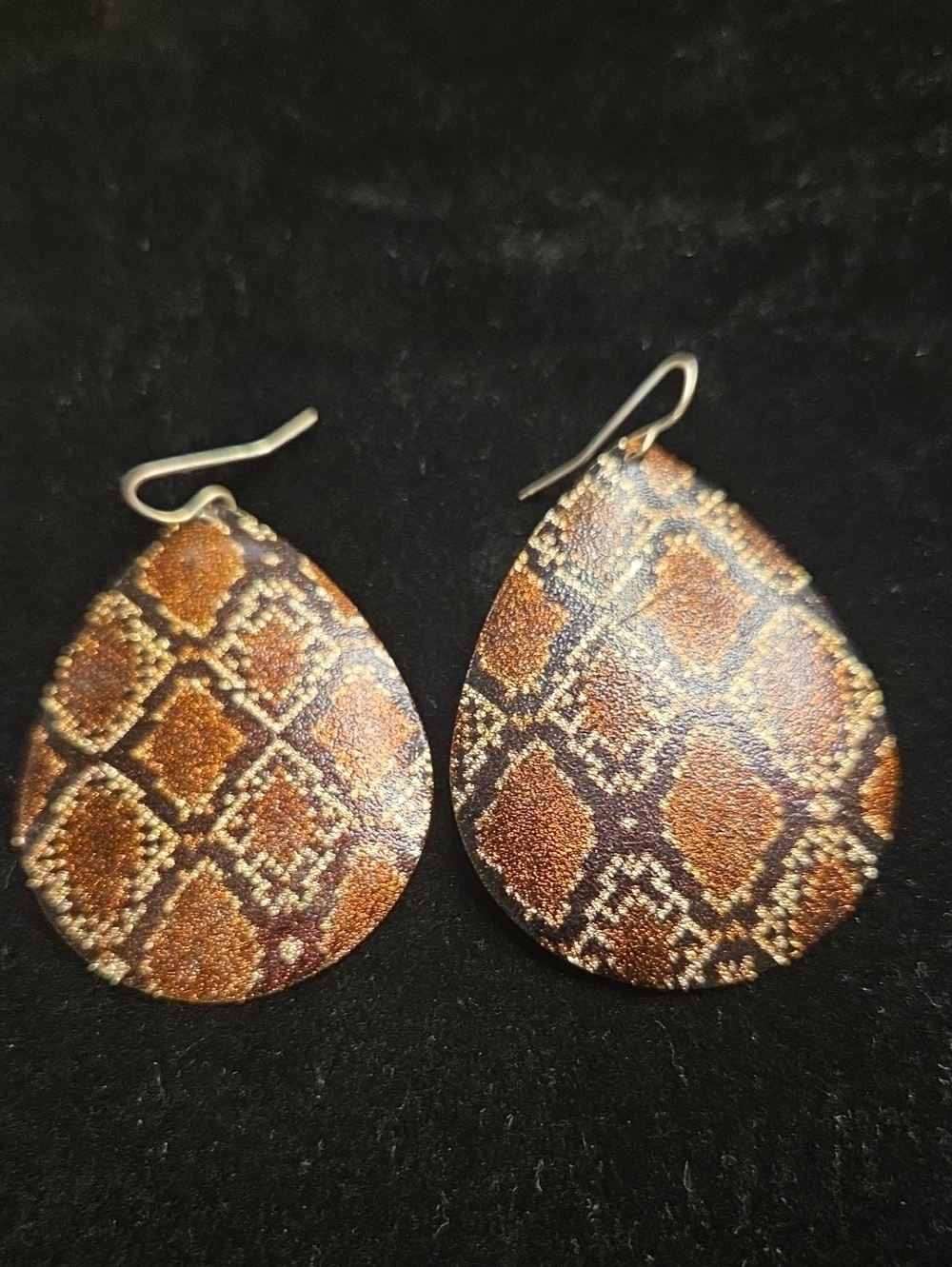 Brown Snake-Print Teardrop Earrings - Women Jewelry